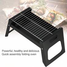 1pc Foldable Charcoal BBQ Grill With Portable Handle For Outdoor Cooking - Black - View 3