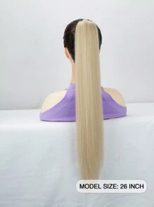 Extensions de queue de cheval 26 pouces 150g/paquet Perruque longue droite synthétique Pièces à clip en queue de cheval pour femmes Extensions de cheveux en fibre résistante à haute température (Blond)