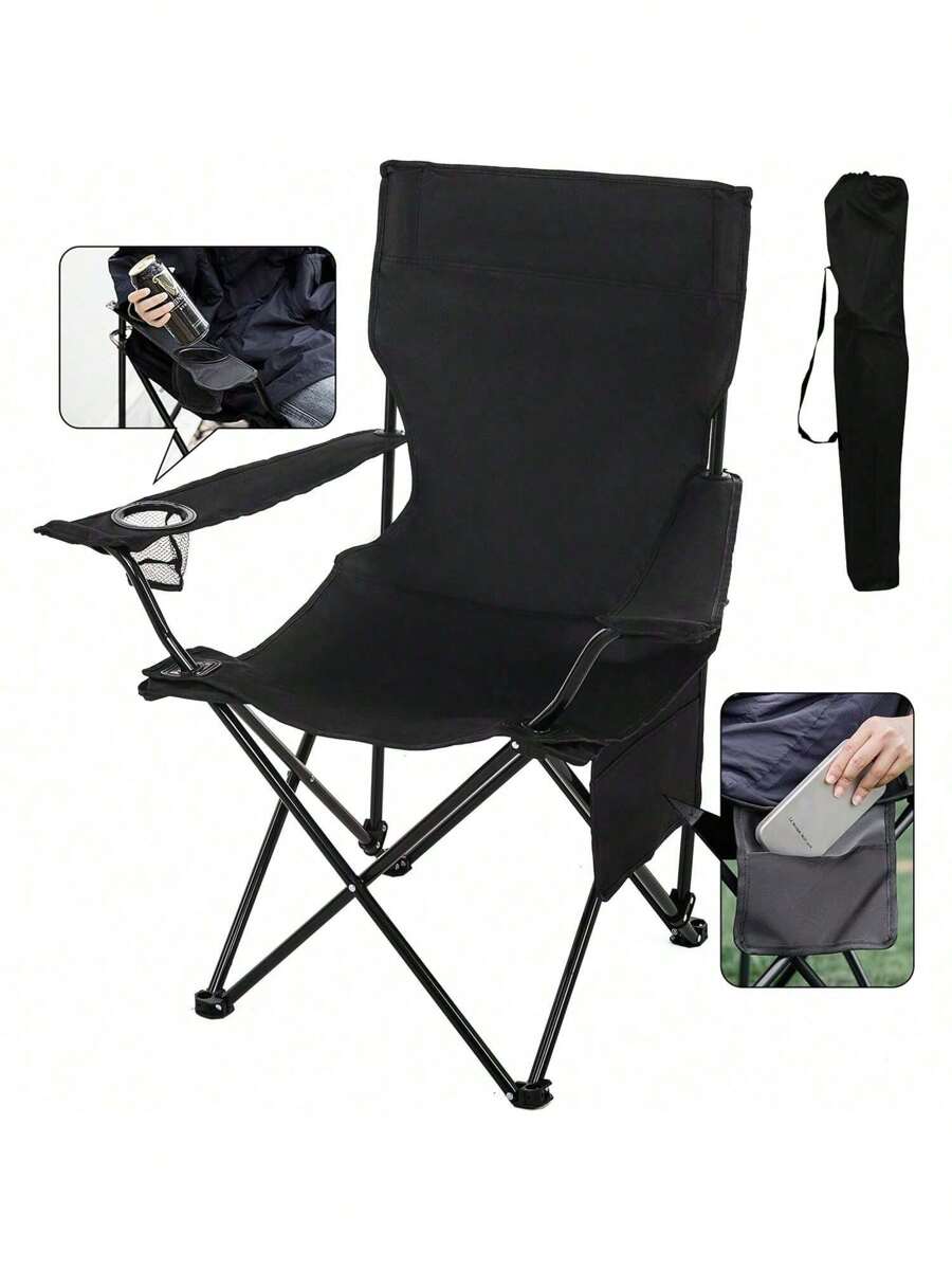 Sillas Plegables para Camping, Jardin, Playa o Pesca Portatil Ultraligera de Lona Impermeable - Negro - Ver 1