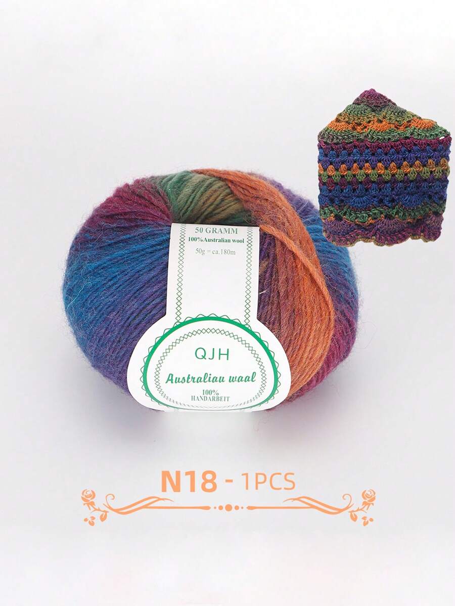 QJH 1入組彩虹漸變染色羊毛線，適用於家居裁縫DIY編織披肩、圍巾、柔軟保暖的冬季毛線，顏色豐富，很適合用於創意DIY禮物，3.6mm，50g/球，約180米/196碼 - 綠藍漸變 - 查看 1