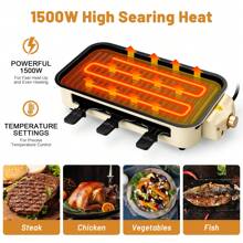 SUSTEAS Indoor Grill Electric Smokeless, Indoor Grills For Kitchen With Non-Stick Cooking Removable Plate, Portable Korean BBQ Grill With Removable Temperature Control, Dishwasher Safe, 1500W