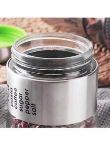Contenedor frasco vidrio con tapa para café, semillas,pastas,sal,azucar etc - Plateado - Ver 3