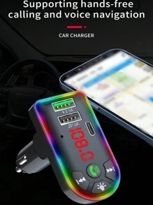 Lecteur MP3 de voiture Bluetooth F7, récepteur Bluetooth, chargeur de voiture avec double USB, éclairage d'ambiance