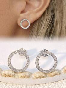 1 Paire De Boucles D'oreilles Rondes À Zircone En Argent Sterling S925 Bijoux Fins Pour Femme