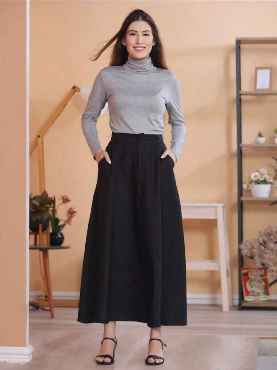 FASHION Blusa gola alta manga longa novidade - Cinza - Visão 1