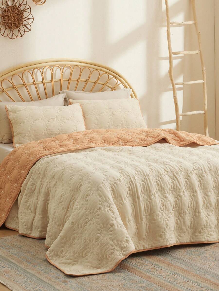 Quilt Set - Solar Pattern/Celestial/Scrollwork Coverlet - Lightweight Summer Quilt Set - Linen Bedspread - Reversible Quilt Bedding Set For All Seasons (Includes 1 Quilt, 2 Pillow Shams) - Mẫu kaki-năng lượng mặt trời - Xem 1