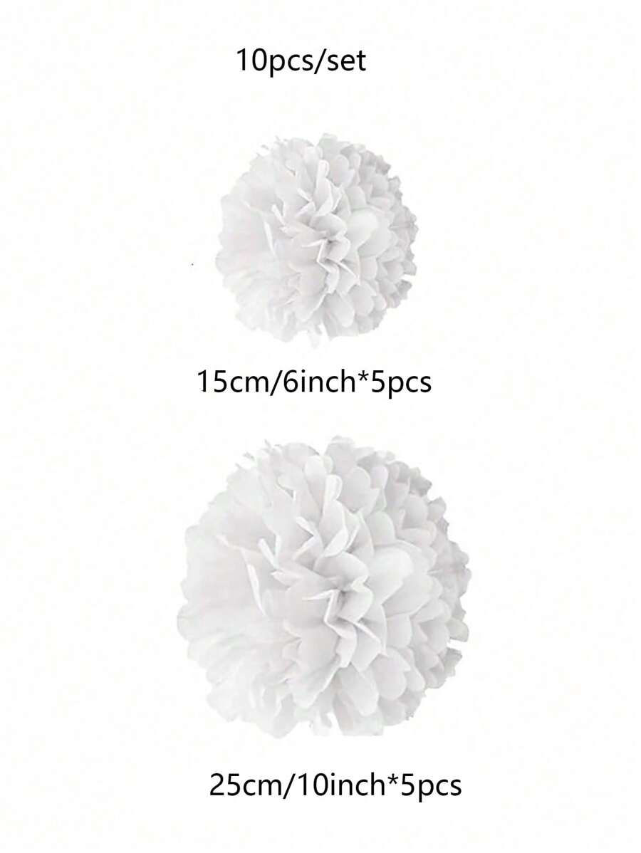 10pcs/Set White Tissue Paper Pom Poms, Hanging Paper Flower Balls For