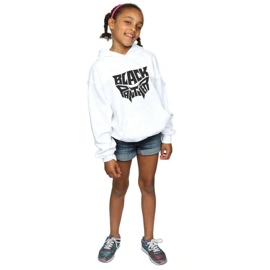 Marvel Girls Black Panther Worded Emblem Hoodie (White) SHEIN UK
