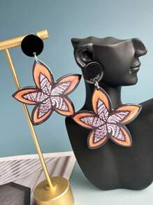 1 Đôi Bông tai dòng 3D cánh hoa nhiệt đới bằng acrylic vẽ tay phong cách Pháp Bohemian Thích hợp cho mọi cách sắp xếp quần áo. - màu nâu - Xem 1