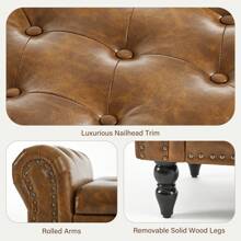 Fumahaus 52"Brown Storage Bench With Nailhead Trims Modern Faux Leather Upholstered End Of Bed Bench With Rolled Arms Luxurious Button Tufted Entryway Bench With Wood Legs Flared Ottoman Bench For Corridor Bedroom Living Room Hallway Room Decor - PU Leather- Brown - View 10
