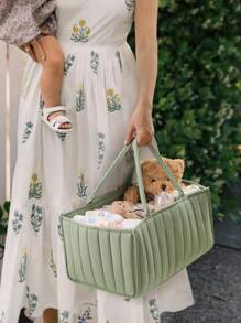 大型攜帶式尿布盒籃，尿布組織盒，換尿布桌專用手提袋，新生兒注冊，嬰兒淋浴籃，方便攜帶尿片和濕巾 - 綠色 - 查看 1