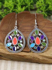 TopHanqi 1對復古風水彩色合金垂墜式女士耳環，適用於日常穿搭、工作、舞臺表演和街頭時尚配飾 - 彩色 - 查看 8