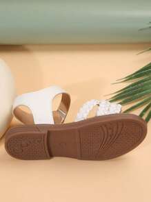 Double Girl Strappy Hollow Weaved PU Thong Sandals With Flat Sole And Round Toe, Suitable For Various Festivals In Summer