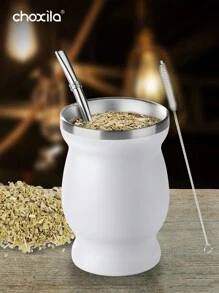 choxila 1入組傳統瑪黛風格咖啡杯,原生的南瓜/茶杯,雙層不銹鋼瑪黛杯和bombilla套裝,普洱茶套裝包括茶吸管和清潔刷 - Mate Cup - 查看 9