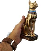 Gato Egípcio Bastet Deusa Da Fertilidade Preto Resina 19 Cm - Dourado - Visão 5