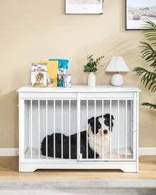 HaluPeit Dog Cage Furniture, Dog Box, 2 Doors, Modern Dog House For Small/Medium/Large Dogs Up To 100 Kg, Side Table, Dog House For Home, 60 X 100 X 68 Cm - 白色 - 查看 1