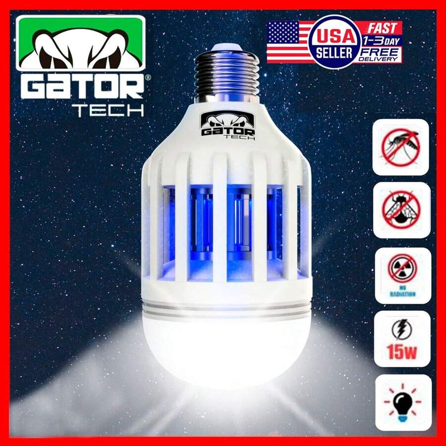 Insect Bug Mosquito Zapper Light Bulb Fly Trap Killer Indoor Outdoor UV Led Lights Lamp For Patio Porch Garden Home Entryway White Gator Tech
