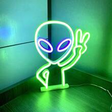 1 件霓虹绿外星人手势 LED 装饰灯，11.3 X 8.7 X 0.7 英寸，28.8 X 22.2 X 1.8 厘米，电池或 USB 供电桌面或墙壁装饰灯，适合女孩卧室、房间、酒吧、庭院、生日派对、情人节、母亲节、家居装饰和节日用品 - 白色 - 查看 10