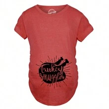 Turkey Smuggler T Shirt Funny Thanksgiving Maternity Shirt Pregnancy New Baby Tee Funny Graphic Maternity Tee Cute Pregnancy Tees With Plus Sizes Pregnant - Heather Red - View 1