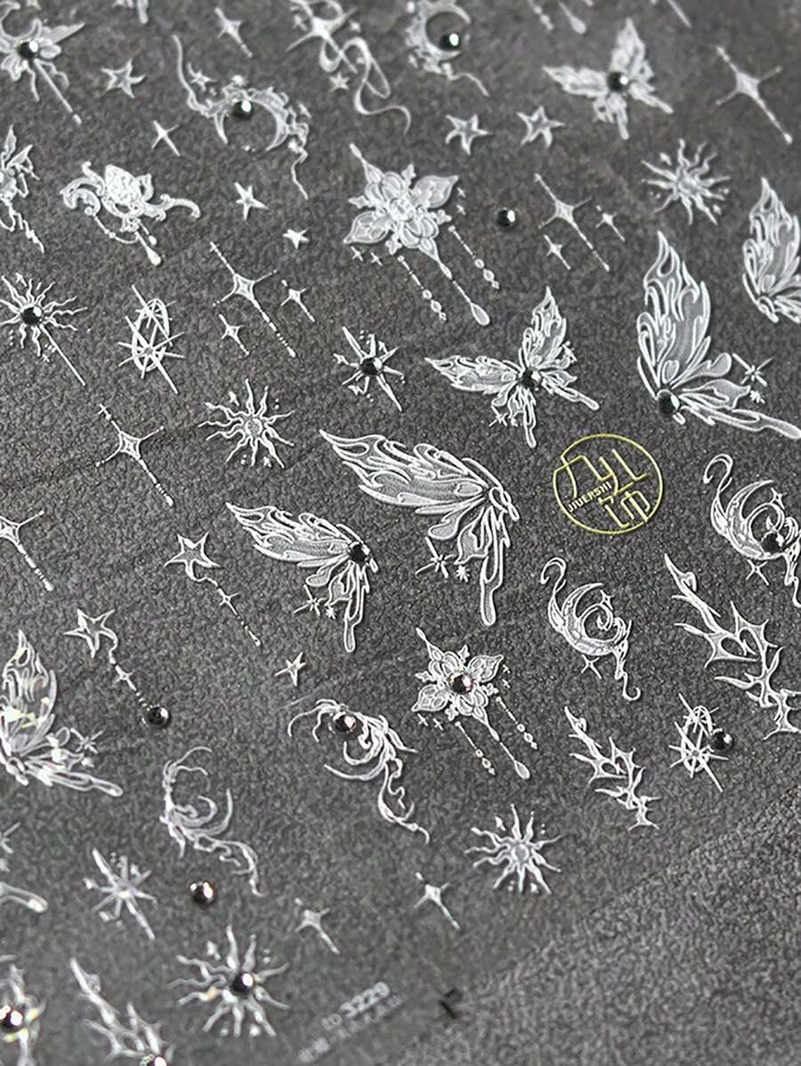 5D水晶鑽石白色蝴蝶貼花指甲藝術貼花設計修指工具指甲貼紙DIY