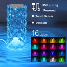 Crystal Lamp 16-Color RGB Night Light Touch USB Romantic LED Rose Rhinestone Table Lamp Living Room Christmas Decoration, Remote And Touch Control - Clear - View 3