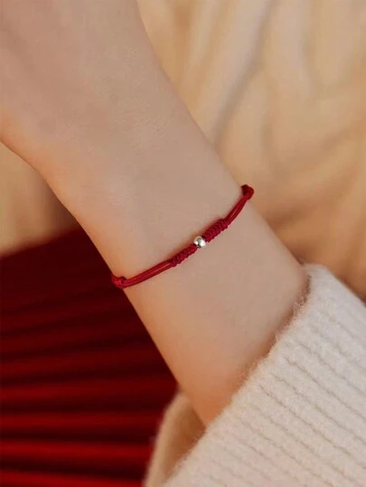 Pulsera de plata de ley S925 con transferencia de abalorios, pulsera tejida roja de unos pocos gramos, pulsera de mujer, regalo apropiado para el Día de San Valentín para niñas