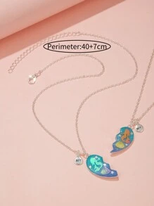 2 件装心形美人鱼贝壳吊坠最佳朋友女孩闺蜜项链 2 件装适合儿童友谊珠宝礼物