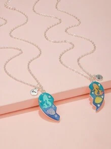 2 件装心形美人鱼贝壳吊坠最佳朋友女孩闺蜜项链 2 件装适合儿童友谊珠宝礼物