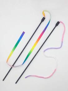 2pcs Playful Cat Wand Toy With Colorful Ribbons For Pet Entertainment
