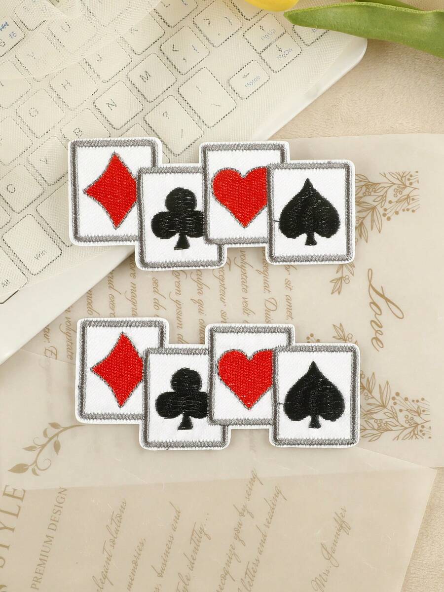 1 Set Of 2 Poker Design Embroidered Badge Patches For Clothing Hat Decor DIY Iron On Applique - Multicolor - View 1