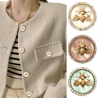 10 Pieces 18/25mm Rhinestones Luxury Buttons For Clothing Sewing Material Sewing Accessories Fashion Women's Jacket Buttons Coat Buttons Bee