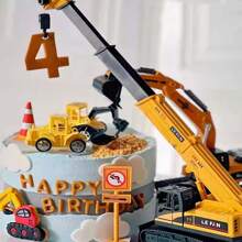 12 Pieces/Set Of Cake Decoration For Engineering Vehicles - Excavator, Bulldozer, Loader Cake Decoration For Boys' Birthday Parties,Christmas