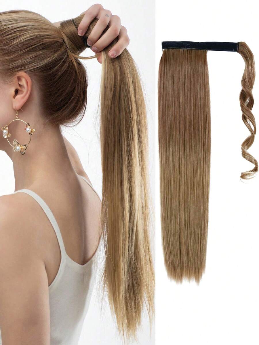 Hook And Loop Long Straight Hair Wig Piece Ponytail Synthetic Female Ponytail Hair Extensions
