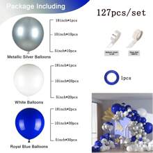 127pcs Royal Blue Silver White Balloons Garland Arch Kit,18 10 5 Inch Different Sizes Pack Party Latex Balloons For Valentine's Day Birthday Holiday Party Decorations,Christmas