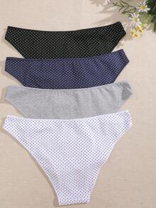 4 piezas de ropa interior femenina en triángulo cómodo, simple, transpirable con lunares - Multicolor - Ver 2