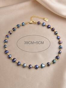 1 件 18K 镀金天然珍珠项链，适合女士、母亲节、情人节、婚礼、结婚、生日礼物 - 黑色 - 查看 4