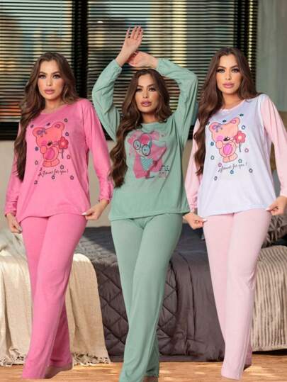 KIT C/ 3 Pijama de frio Longo inverno cores e estampas variadas