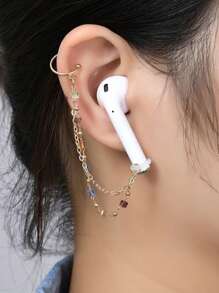 2PCS Earphone Anti-Lost Chain,Anti-Drop Artifact Fancy Colored Rhinestone Fashion Ear Chain,BT Wireless Earphone Protection Ear Hanger Ear Chain Earbone Clip No Ear Hole,Earphone Anti-Lost Chain Wireless Compatible With Apple Airpods,Wireless Headphones,Anti-Drop Artifact Pearl Simple Ear Chain Travel Essentials