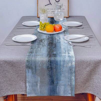 Tischläufer im Landhausstil, abstraktes Gemälde in Grau-Blau, passend für Küche, Kaffeetisch, Heimessen, Feierlichkeiten, Hochzeitsdekoration, 33x91cm, 33x122cm, 33x183cm, 33x229cm, 33x274cm