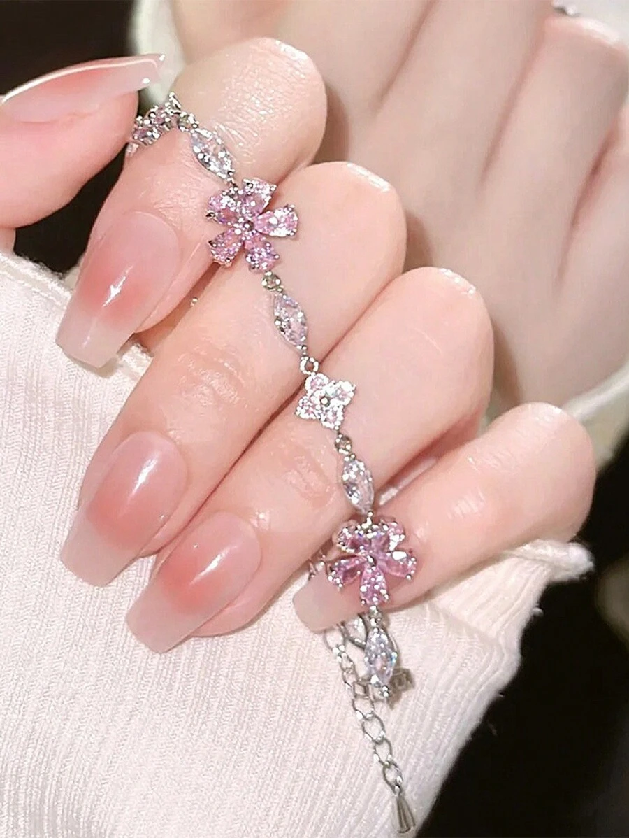 1pc Pink Sakura Bow Detail Bowknot Bracelet For Girls