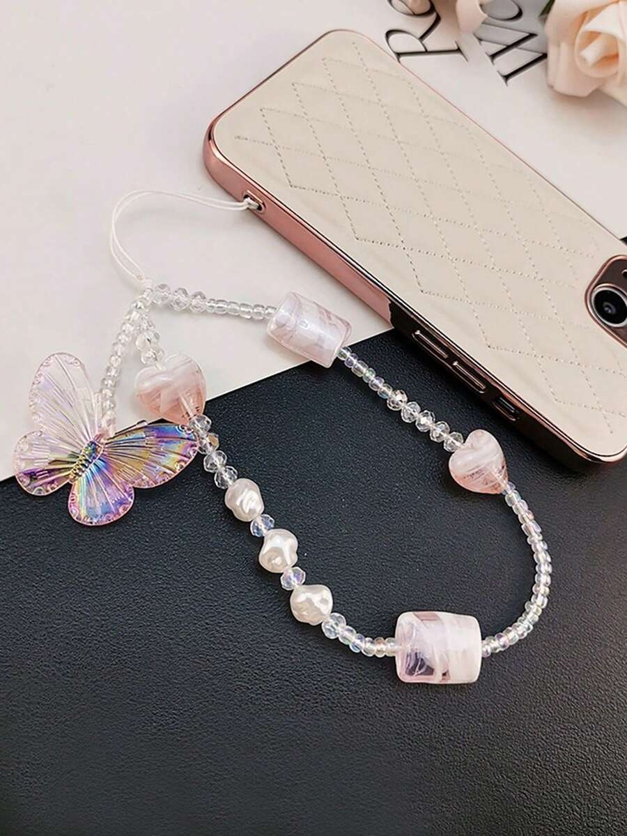 Short Mobile Phone Lanyard Universal Phone Case Phone Chain Anti-Loss Anti-Drop Hand Strap Keychain Pendant - Baby Pink - View 1