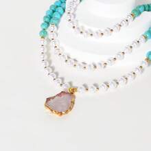 1pc Vintage Luxury Cracked Bead Triple Layer Asymmetrical Faux Pearl Pendant Necklace Suitable For Women Daily Wear