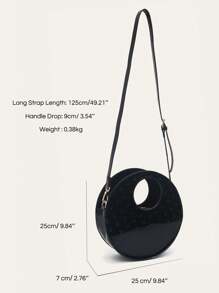 CEZIRA Elegant Lacquered PU Vegan Leather Fashion Unique Round Handbag, Heart-Shaped Embossed Magnetic Snap, Adjustable Shoulder Strap, Crossbody Bag, Suitable For Commuting, Business, Daily Use, And Outings - Black - View 7