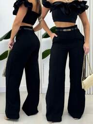 Calca Pantalona Feminina Com cinto