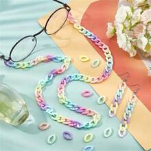 100 piezas de cadena de acrílico en colores surtidos, anillo de salto de plástico, llavero y bolsa, accesorios para joyería DIY, cadena de enlace abierto de arco iris
