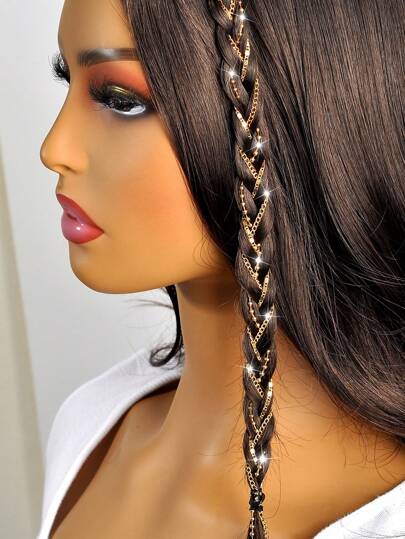 1pc Fashionable Simple And Cool Multi-Element Gold Beaded Chain Decor Hair Clip Hair Chain Set Street Style Holiday Party Dating Hair Braid Tool, Suitable For Use With Braids, Ponytails And Other Hairstyles, As An Accessory For Both Men And Women For Daily Outfits. Gold Head Piece Carnival Head Jewelry Head Pieces Jewelry, Hair Jewellery, Wedding