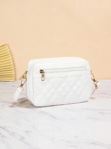 Women's New Fashion Rhombus Pattern Small Square Crossbody Shoulder Bag For Camera - White - View 3
