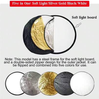 Foldable 5-In-1 Photography Reflector (30/60/110CM) - Portable & Lightweight For Outdoor Shoots‌