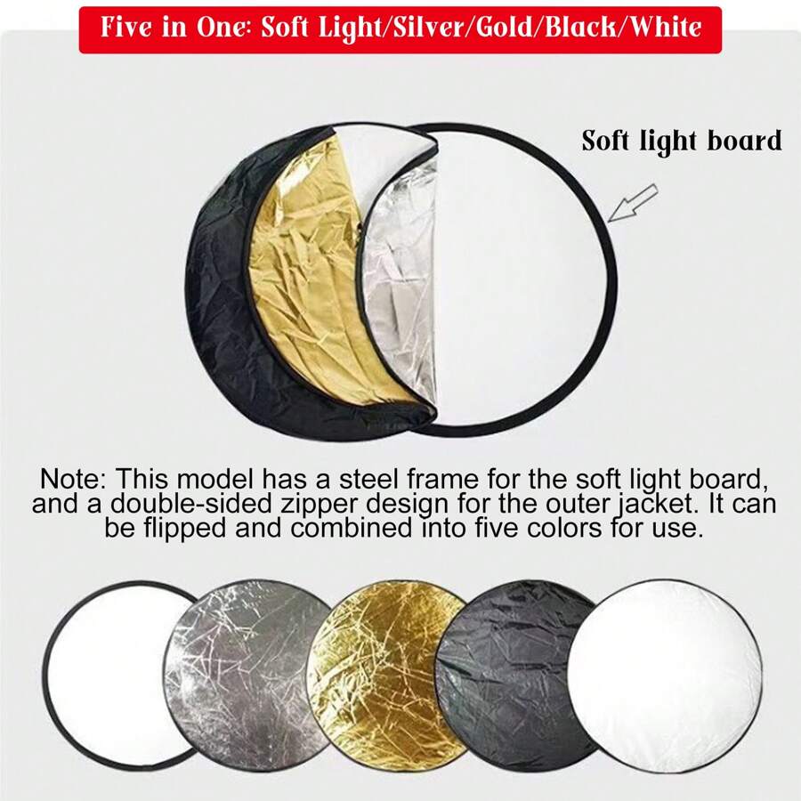 Foldable 5-In-1 Photography Reflector (30/60/110CM) - Portable & Lightweight For Outdoor Shoots‌