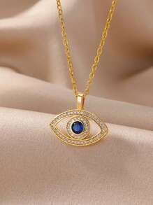 Colar com pingente de zircônia e mau-olhado, 1 peça, para mulheres, aço inoxidável, cor dourada, 2025, joia turca da sorte, presente estético